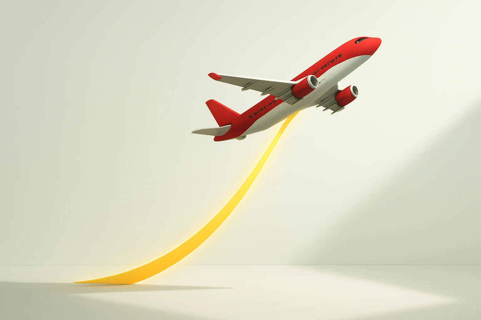 Ascending plane with glowing multiplier curve on white background